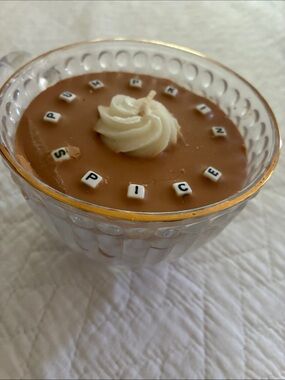 Pumpkin Spice Decorative Candle with Cream Swirl in Glass Coffee Cup